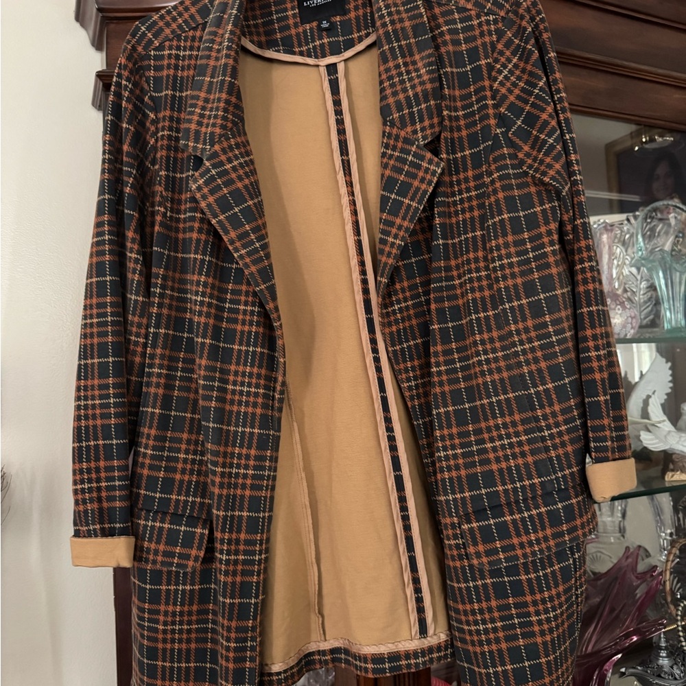 Liverpool Plaid Blazer Jacket in Black and Brown